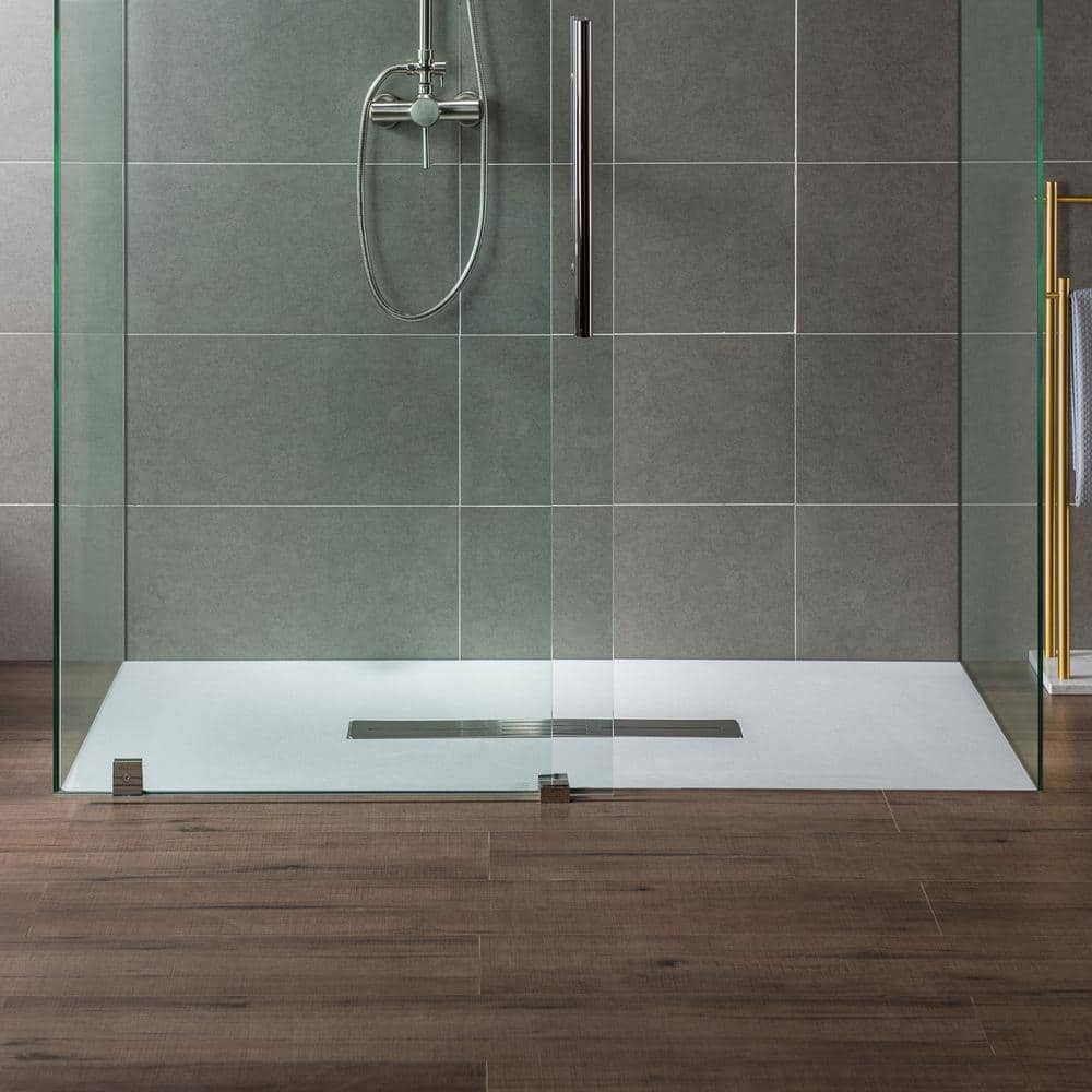 White Solid Surface Low-Profile Curbless Shower Base 60 x 36