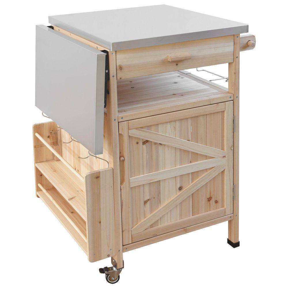 OLUMAT 40.5 in. W Natural Farmhouse Solid Wood Outdoor Kitchen Island ...