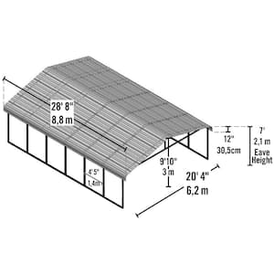 20 ft. W x 29 ft. L x 7 ft. H Charcoal Galvanized Steel Carport , Car Canopy and Shelter