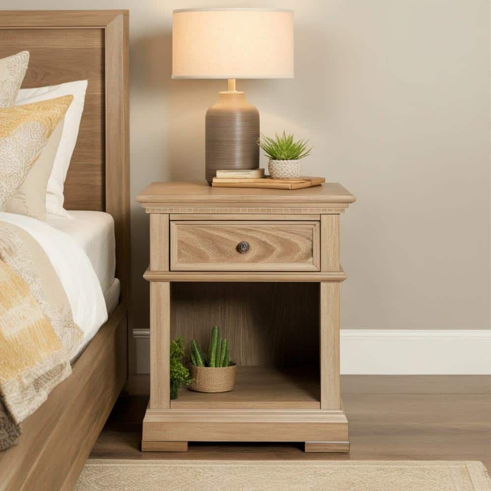 Manor House Light Brown Wood Nightstand with Drawer