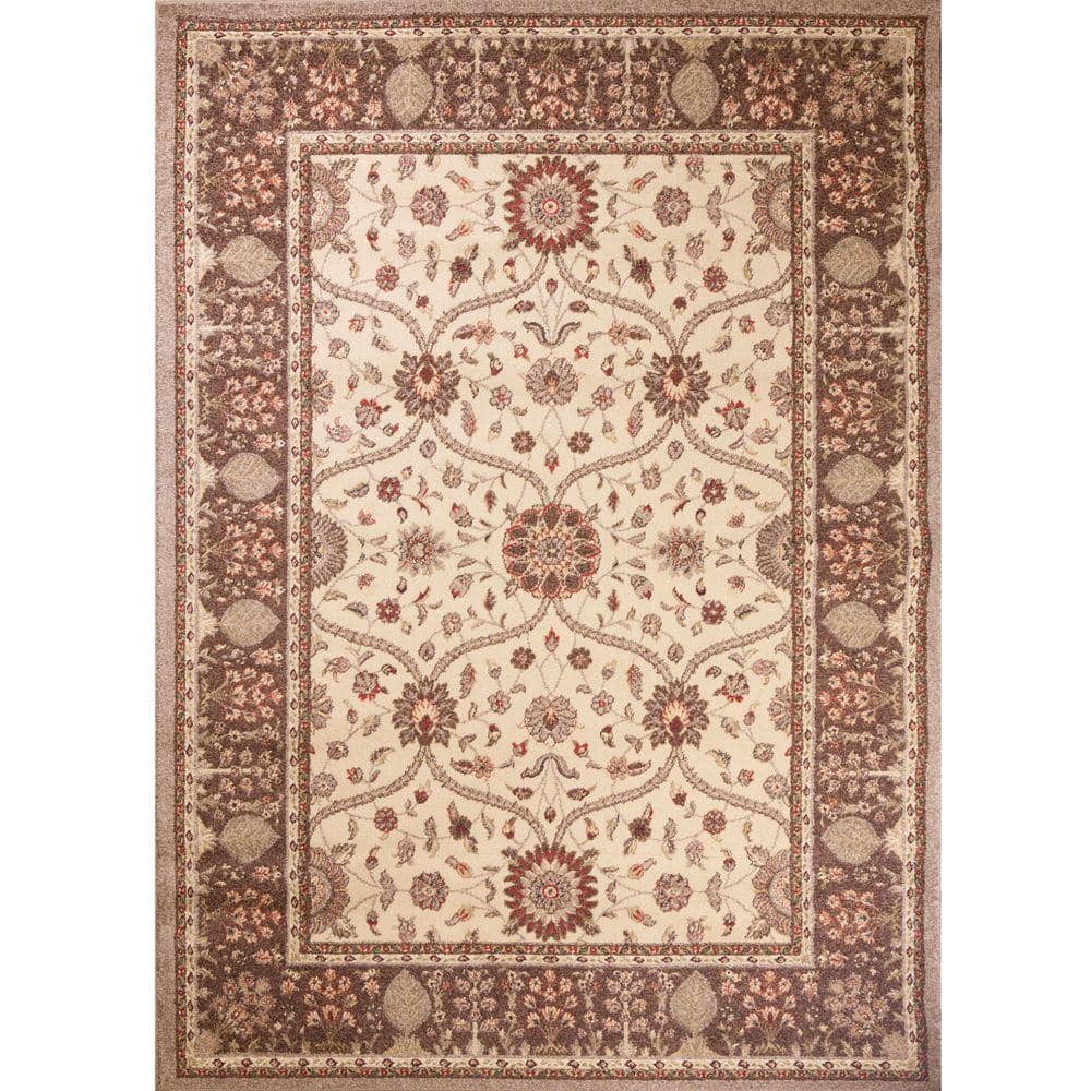 Ivory and Gray Synthetic Traditional Area Rug 6'7" x 9'3"