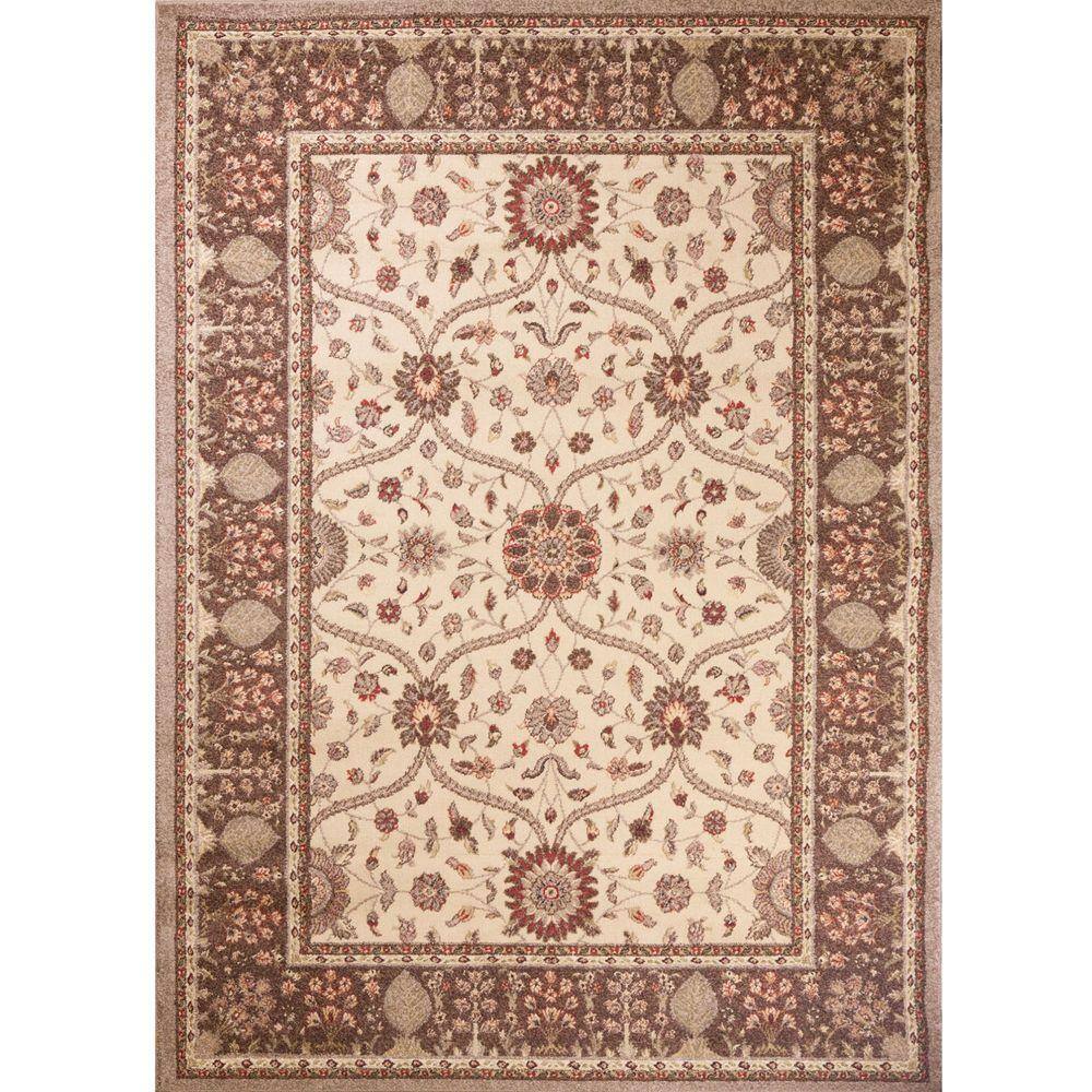 Ivory and Gray Synthetic Traditional Area Rug 6'7" x 9'3"