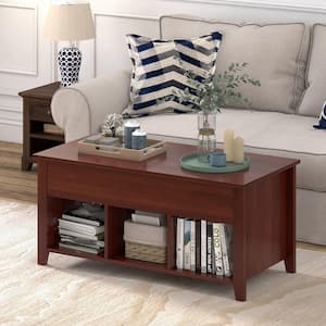 41.5 in. Brown Rectangle Particle Board Coffee Table with Lift Top Hidden Compartment and Storage Shelves