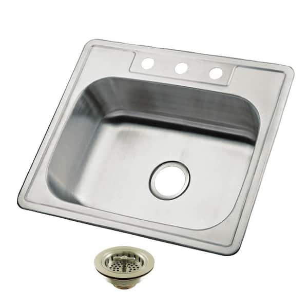 Carefree 21 in. Drop-in Single Stainless SteelKitchen Sink with Basket Strainer