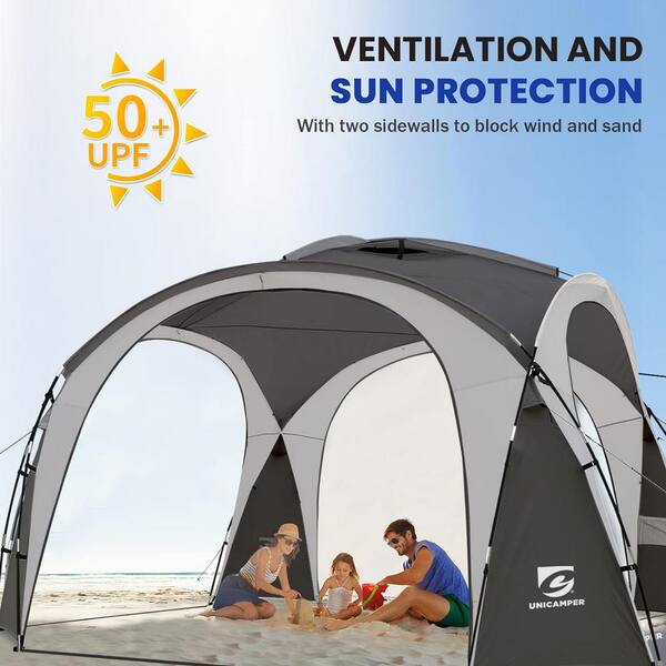 Gray Tent with Side Wall, Ground Pegs, and Stability Poles, Sun