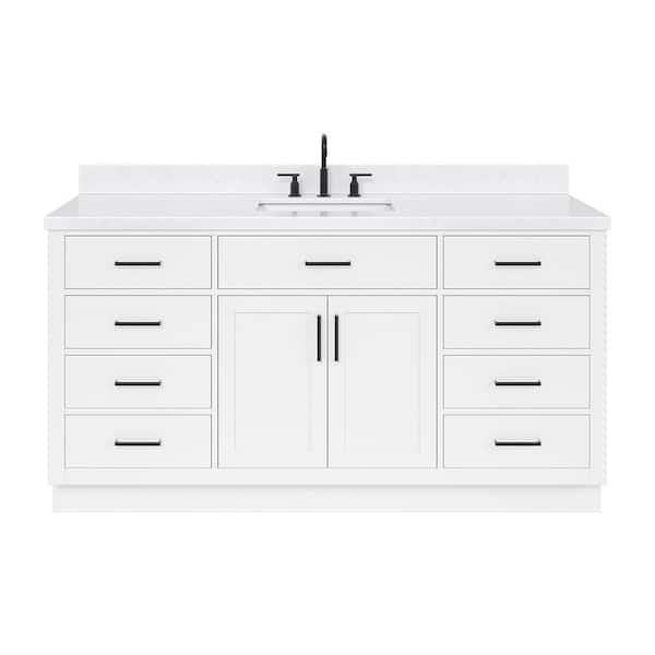 Hepburn 66 in. W x 22 in. D x 36 in. H Single Sink Freestanding Bath Vanity in White with Carrara Qt. Top