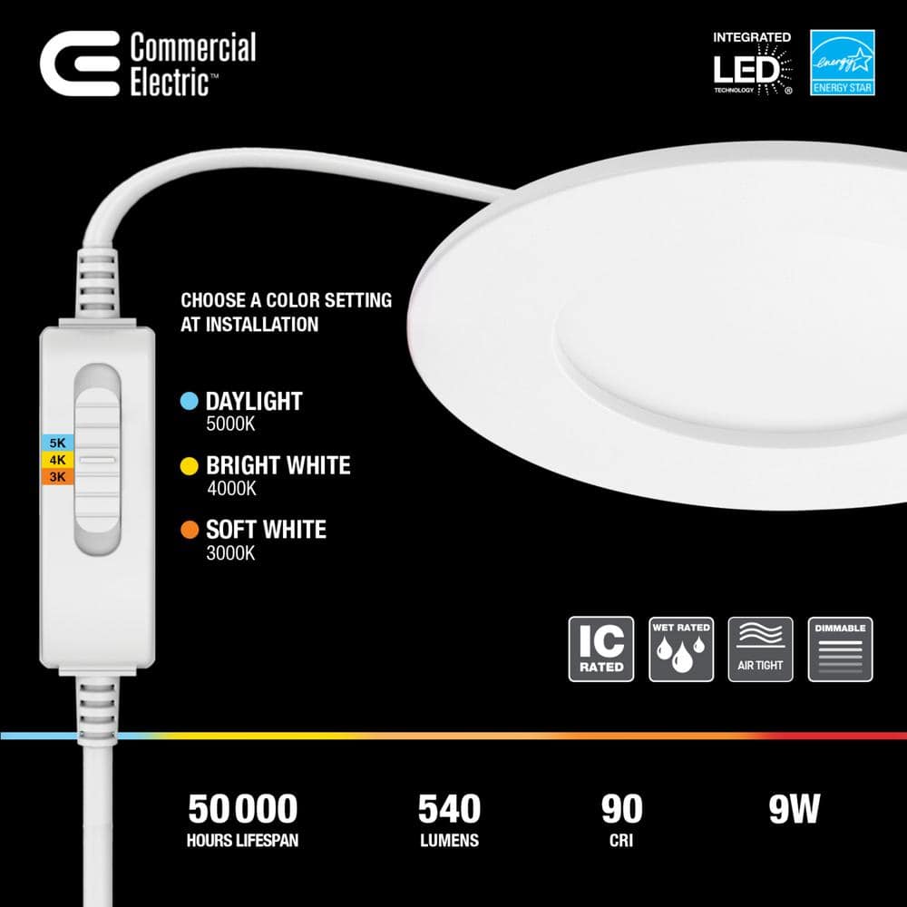 White Adjustable Color Temperature Ultra-Thin LED Recessed Light Kit, 4-Pack