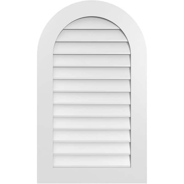 Ekena Millwork 24 in. x 40 in. Round Top White PVC Paintable Gable Louver Vent Non-Functional