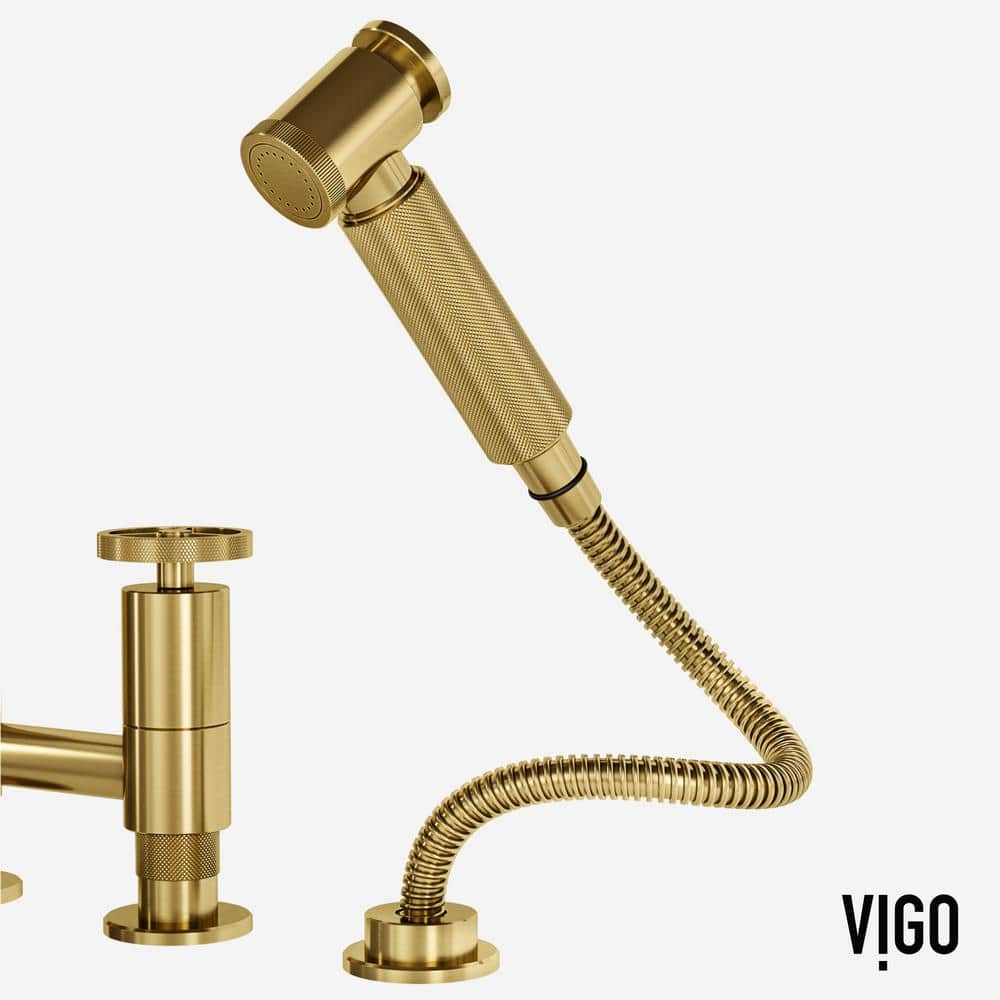 Matte Brushed Gold 12" Bridge Kitchen Faucet with Pull-Out Sprayer