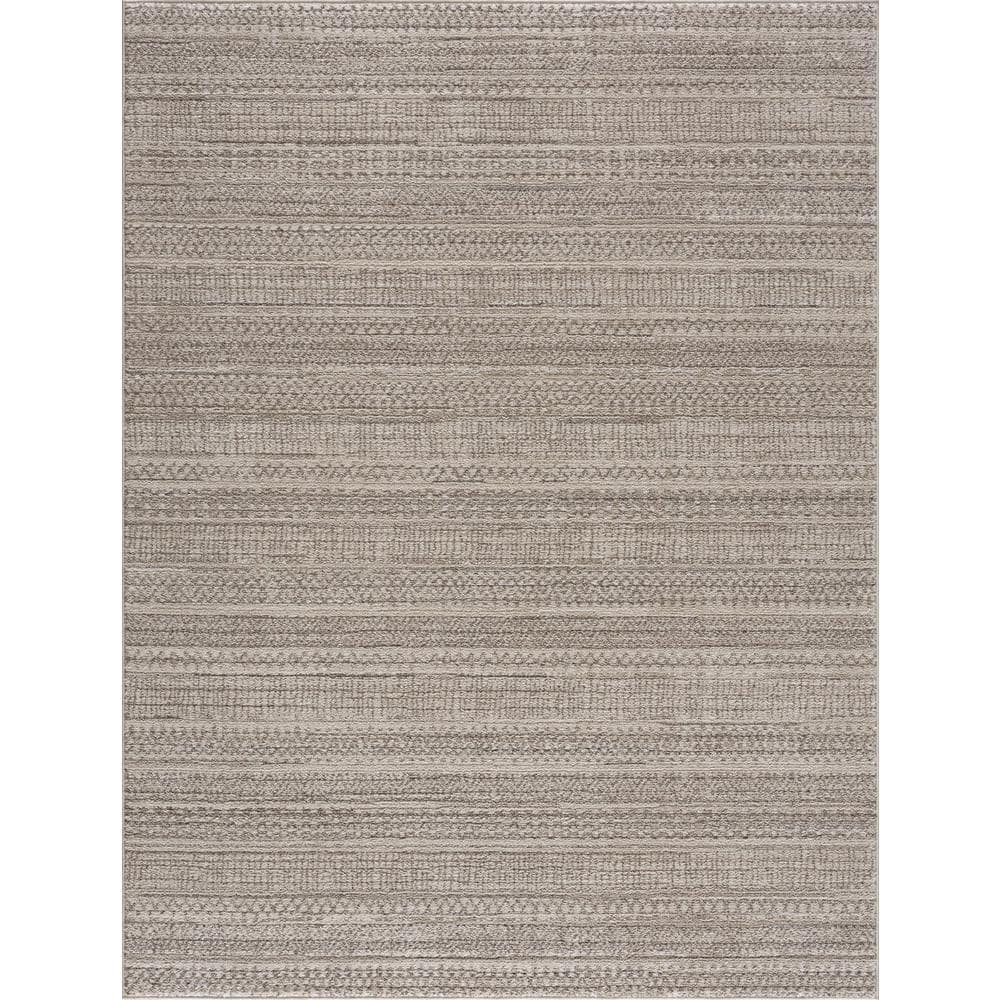 Ivory and Beige High Pile Polyester Rectangle Area Rug 5'3" x 7'