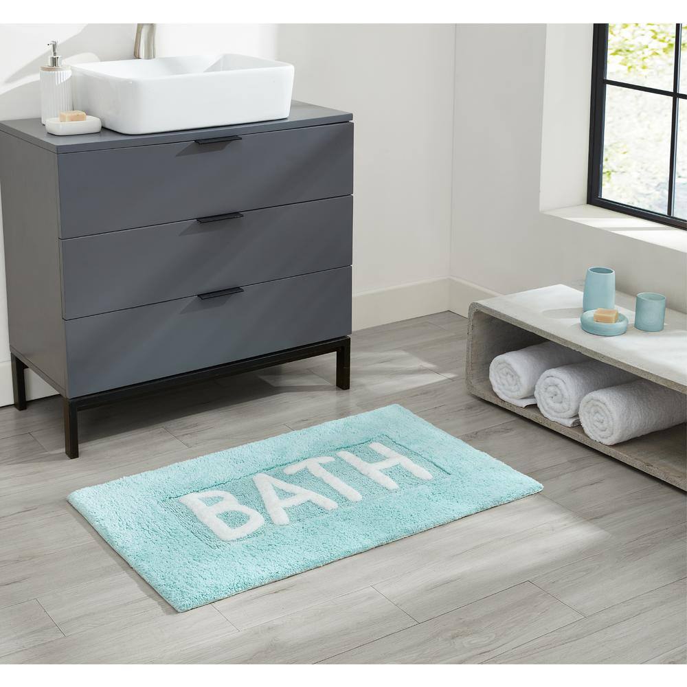 Aqua Blue Cotton Bath Rug with Plush Shag Fibers