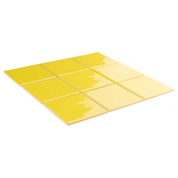 3 Square Feet Yellow 4 x 12 tiles w/Wheat Imprints; Ideal for kitchen or bathroom; online Intricate Handmade Tile