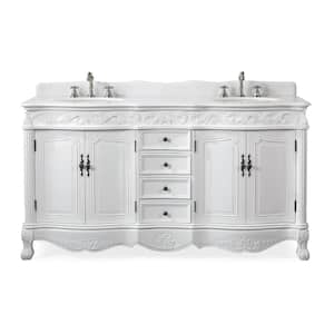 Beckham 64 in. W x 22 in. D x 36 in. H Double Sink Bathroom Vanity in Antique White with White Marble top