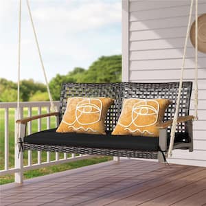 2-Person Steel Patio Rattan Hanging Swing Chair Porch Loveseat Cushioned Black