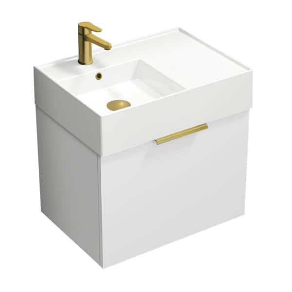Nameeks Derin 23.6 in. W x 17.3 in. D x 25.19 in. H Modern Bathroom Vanity in Glossy White With White Ceramic Top