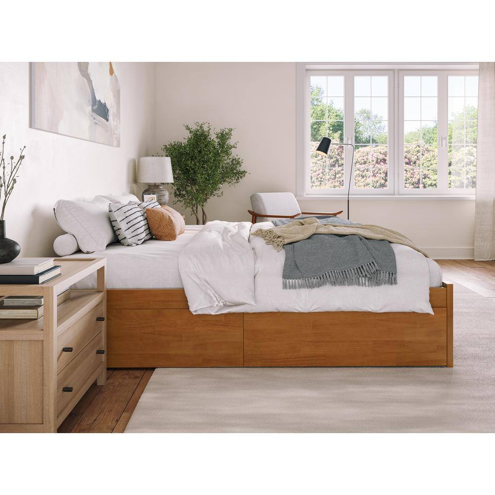 Light Toffee King Wood Platform Bed with Storage Drawers