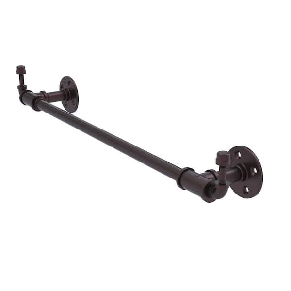 Allied Brass Pipeline Collection 24 in. Wall Mounted Single Towel Bar in Antique Bronze with Integrated Hooks
