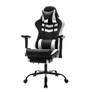 Cayde White Polyvinyl Diamond Stiching Gaming Chair with Adjustable Footrest and Headpillow