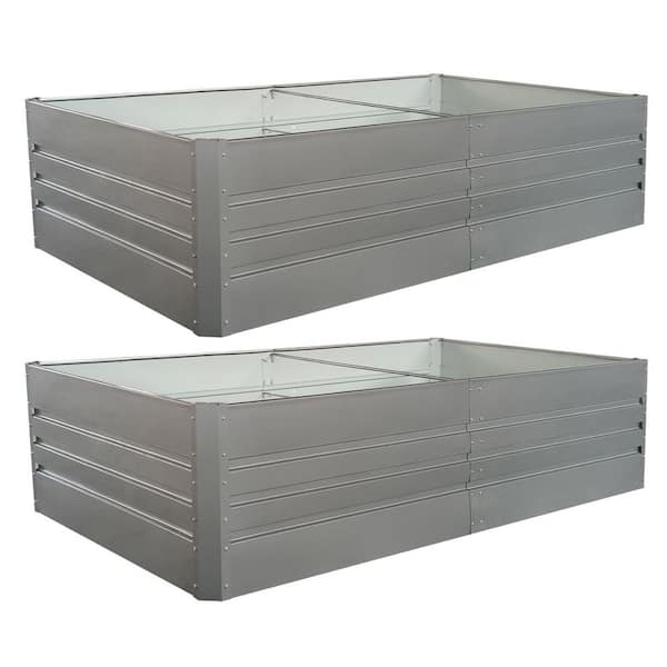 8 x 4 x 2 ft. Grey Metal Garden Bed, Outdoor Planter Box Patio Kit for Vegetables Flowers Herb (2-Pack)