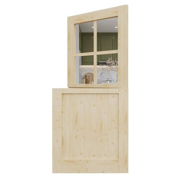 36 in. x 80 in. Unfinished Solid Pine Wood Universal 4-Lite Clear Glass Dutch Door Interior Door Slab