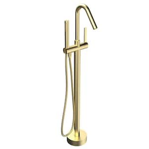 Single-Handle 43-3/4 in. Freestanding Tub Faucet High Arch Bathtub Filter with Handheld Shower in Brushed Brass