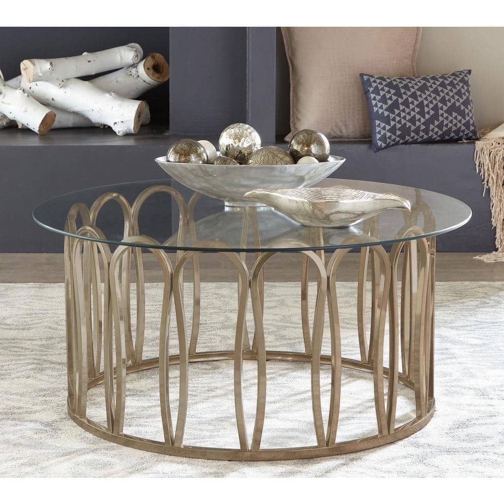 Gold and Glass Round Contemporary Coffee Table