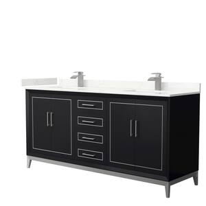 Marlena 72 in. W x 22 in. D x 35.25 in. H Double Bath Vanity in Black with Giotto Quartz Top