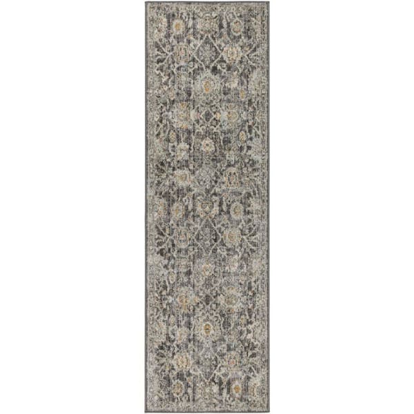 Oushak Home Charcoal 2 ft. x 6 ft. Floral Traditional Runner Area Rug