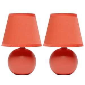 8.66 in. Orange Traditional Petite Ceramic Orb Base Table Lamp Set with Matching Tapered Drum Fabric Shade (2-Pack)
