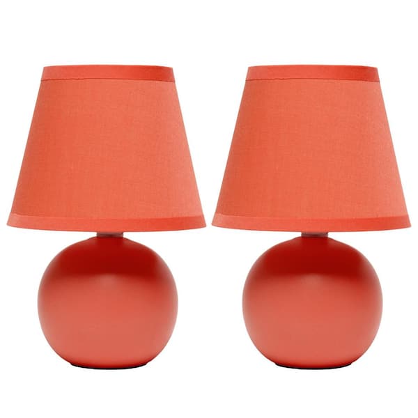 Creekwood Home 8.66 in. Orange Traditional Petite Ceramic Orb Base Table Lamp Set with Matching Tapered Drum Fabric Shade (2-Pack)