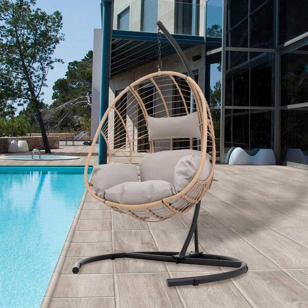 Better homes & gardens lantis patio wicker online hanging chair with stand and blue cushion