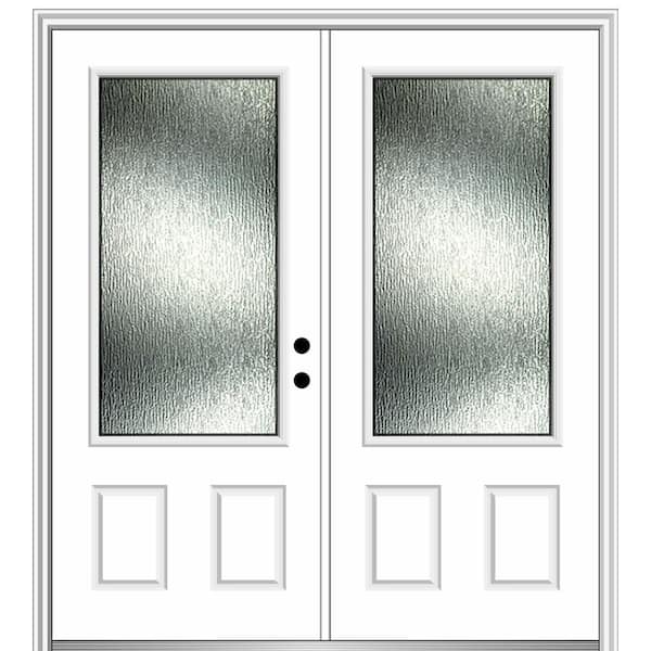 MMI Door 72 in. x 80 in. Left-Hand Inswing Rain Glass Brilliant White Fiberglass Prehung Front Door on 4-9/16 in. Frame