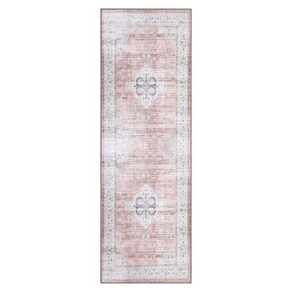 Garvee Machine Washable Carpet Retro Print Rug Anti-fouling and Anti-slip for Bedroom Living Room Office Light Orange，2*6ft