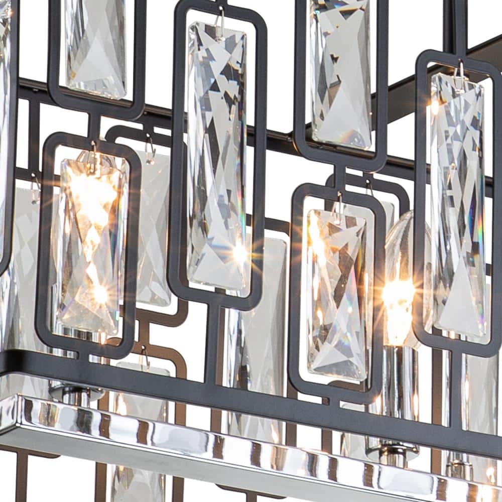 Elegant Black Crystal Drum Chandelier with Geometric Accents
