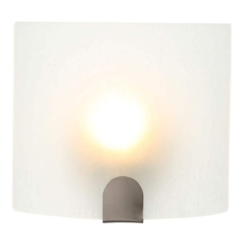 HAMPTON Obsidian 1-Light Brushed Nickel Sconce with Frosted Glass Shade Details about   NEW! 