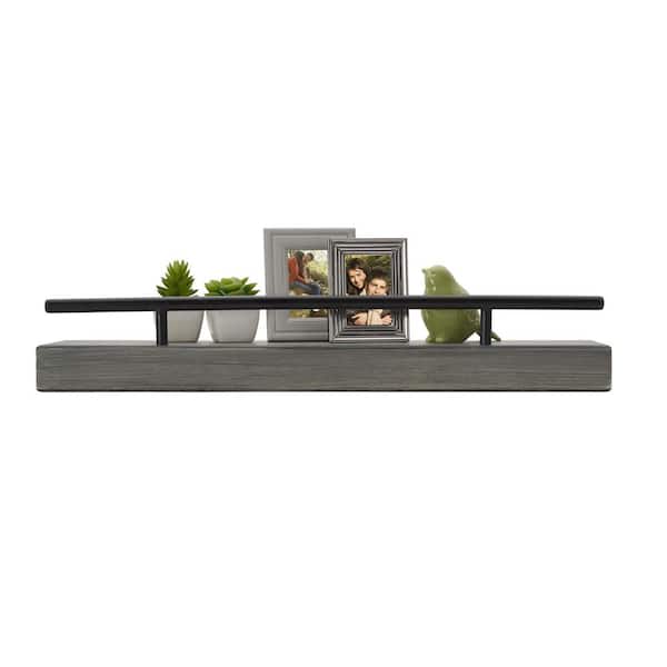 Melannco 6-in. W x 24-in. D l x 3.5-in h Distressed Grey MDF/Wood with Metal Rail Decorative Wall Shelf without Brackets
