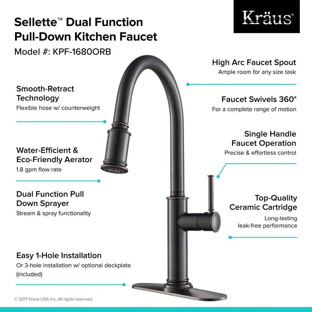 Elegant Bronze 17" Modern Pull-Out Spray Kitchen Faucet