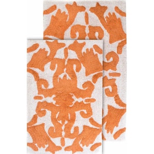 Iron Gate White and Coral 20 in. x 32 in. and 23 in. x 39 in. 2-Piece Bath Rug Set