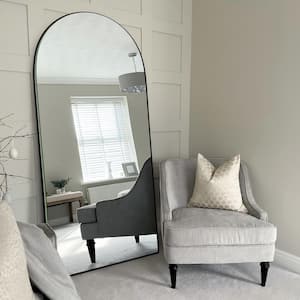 28 in. W x 71 in. H Classic Arched Wood Full Length Mirror Black Wall Mounted Standing Mirror Floor Mirror