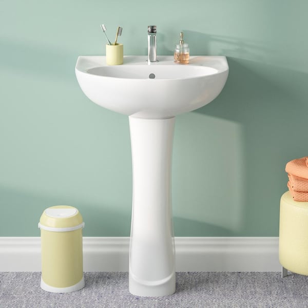 DEERVALLEY DeerValley Ally 26 5/8 in. Tall Modern U-Shape White Vitreous China Pedestal Bathroom Sink With Overflow