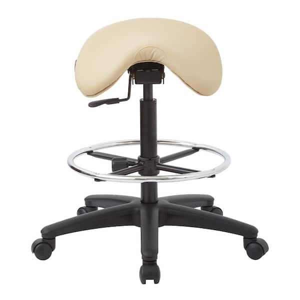 Office Star Products 35 in. Pneumatic Drafting Chair with Buff Beige Vinyl Saddle Seat