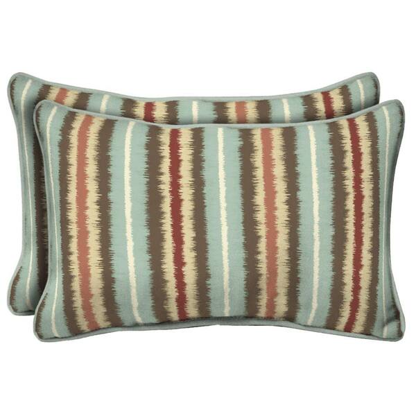 Hampton Bay Elaine Ikat Stripe Rectangular Outdoor Pillow (2-Pack)