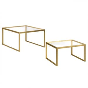 Rocco 30 in. Brass Square Glass Top Coffee Table with 2 Nested Tables
