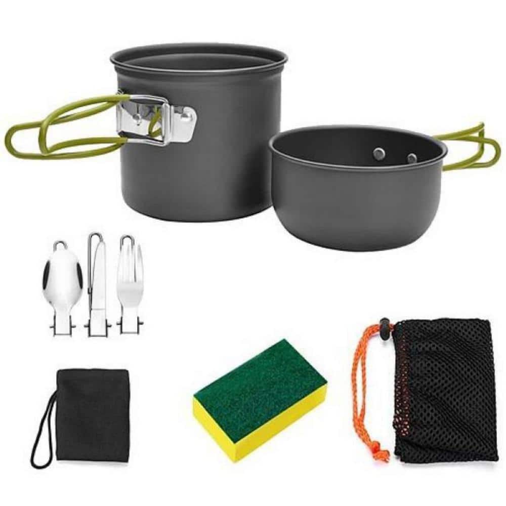 Afoxsos Portable Camping Cooker Outdoor Pot Set with Cutlery Carry Mesh Bag for Outdoor Camping Hiking and Picnic (12-Piece)