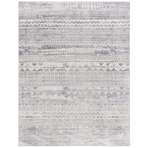 Brentwood 9 ft. x 12 ft. Gray/Light Gray Distressed Striped Area Rug
