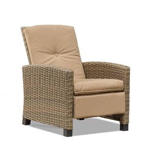 Brown 1-Piece All-Weather Wicker Outdoor Recliner with Brown Cushion