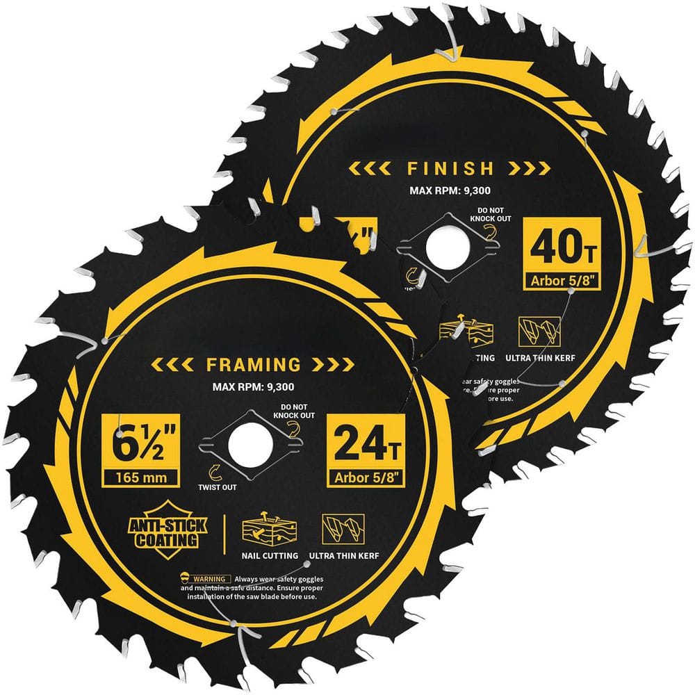 6-1/2 in. 24-Tooth and 40-Tooth Wood Cutting High-Carbon Steel Saw Blade Power Tool Accessory (2-Pack) price history on PriceWatchPro