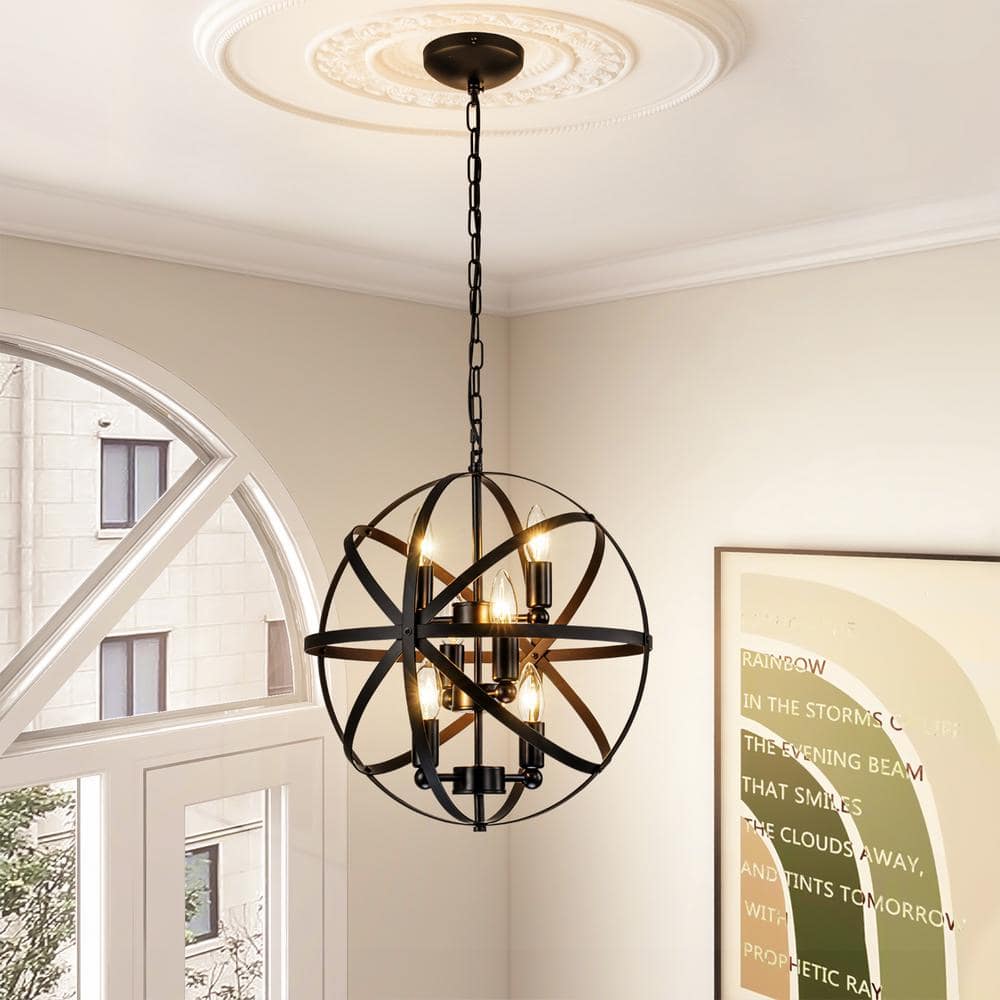 6-Lights Modern Black Candle Orb Chandelier Contemporary Candle Globe Chand