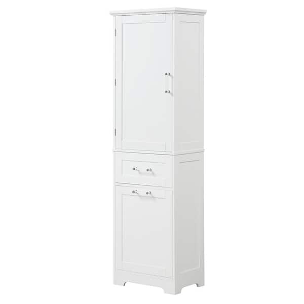 20 in. W x 13 in. D x 68.1 in. H White MDF Board Freestanding Bathroom Linen Cabinet with Drawers, Adjustable Shelf