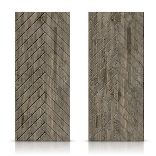 84 in. x 96 in. Hollow Core Weather Gray Stained Pine Wood Interior Double Sliding Closet Doors